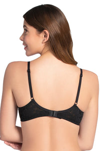 Floral Romance Padded Wired Lace Bra - Black-Sea Pink thumbnail 4