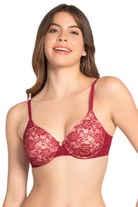 Floral Romance Padded Wired Lace Bra - Rumba Red-Impatiens Pink thumbnail 1
