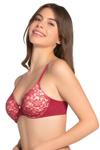 Floral Romance Padded Wired Lace Bra - Rumba Red-Impatiens Pink thumbnail 3