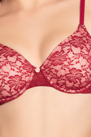 Floral Romance Padded Wired Lace Bra - Rumba Red-Impatiens Pink