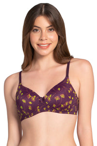 Smooth Charm Padded Non-Wired T-shirt Bra - Linear Floral Print - color option