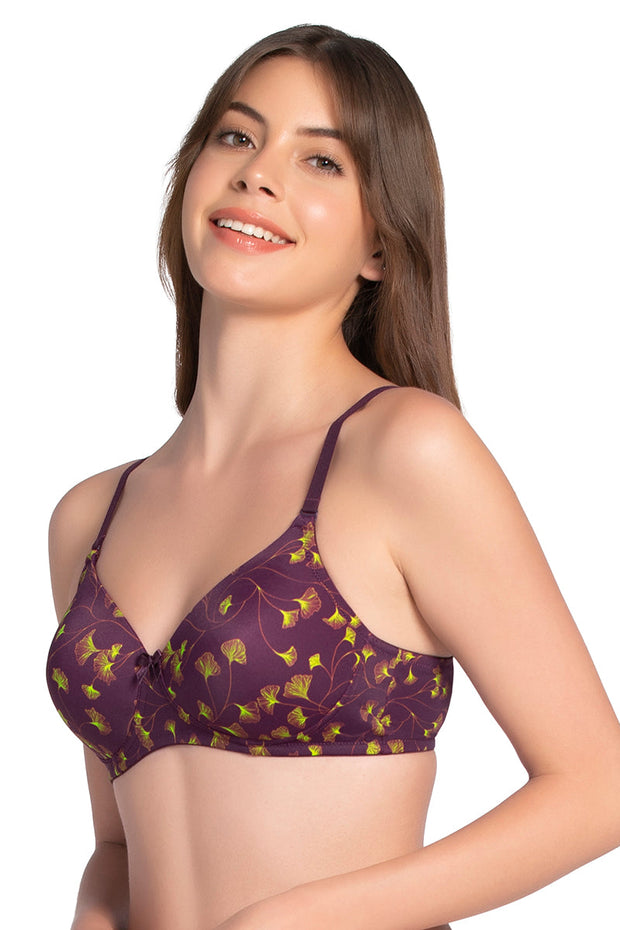 Smooth Charm Padded Non-Wired T-shirt Bra - Linear Floral Print