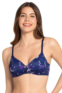 Smooth Charm Padded Non-Wired T-shirt Bra - Hydrangea Floral Print - color option