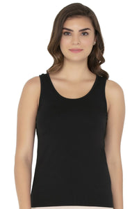 Broad Strapped Body Hugging Tank Top - Black - color option
