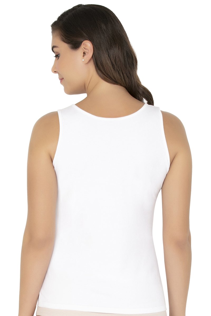 Broad Strapped Body Hugging Tank Top - White