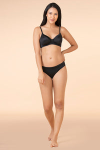 Satin Edge Padded Non-wired T-shirt Bra - Black thumbnail 4