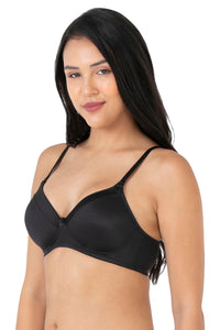 Satin Edge Padded Non-wired T-shirt Bra - Black thumbnail 2