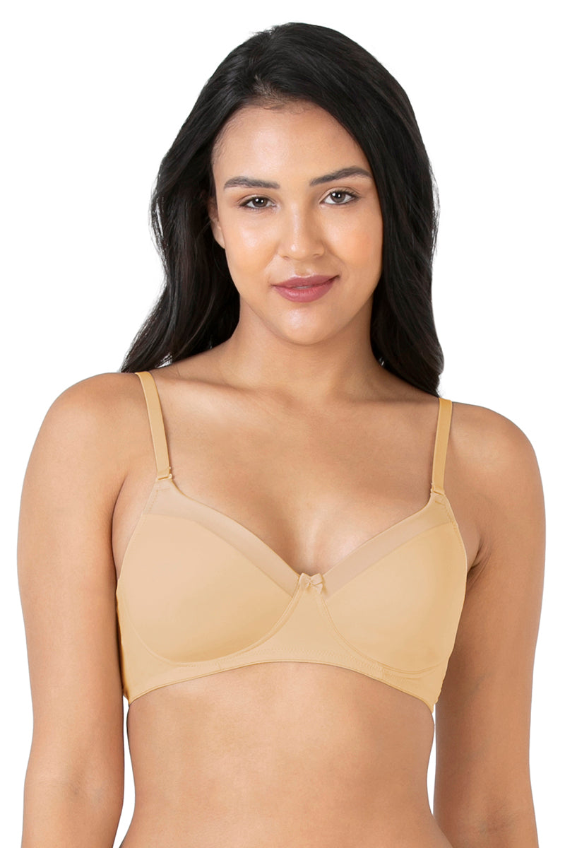 Satin Edge Padded Non-wired T-shirt Bra - Sand - Image 1 of 4