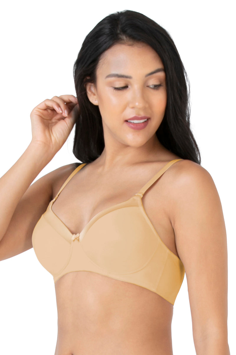 Satin Edge Padded Non-wired T-shirt Bra - Sand