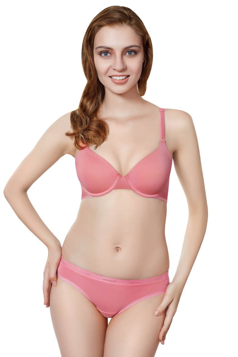 Cotton Casuals Padded Wired T-Shirt Bra - Salmon Rose - Image 4 of 6