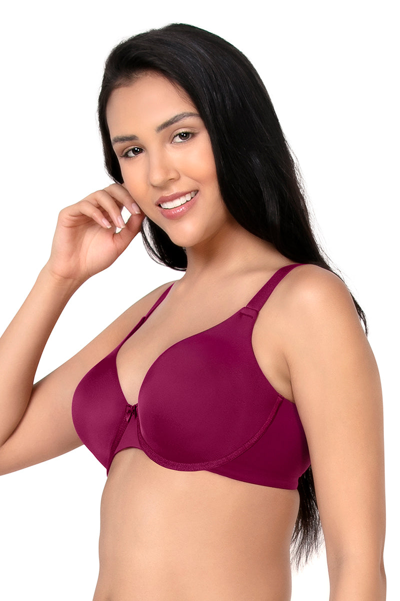 Curvy Smooth Padded Wired T-Shirt Bra - Deep Magenta - Image 2 of 4