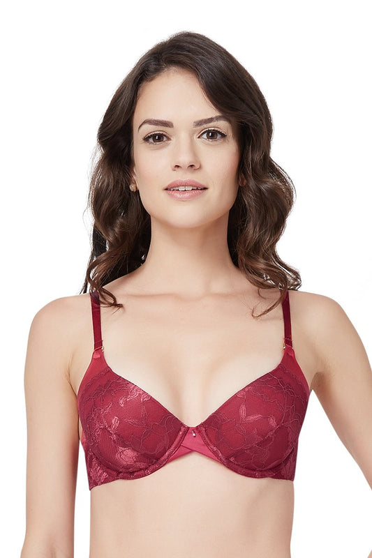 Floral Fantasy Padded Wired Lace Bra - Red Dahlia