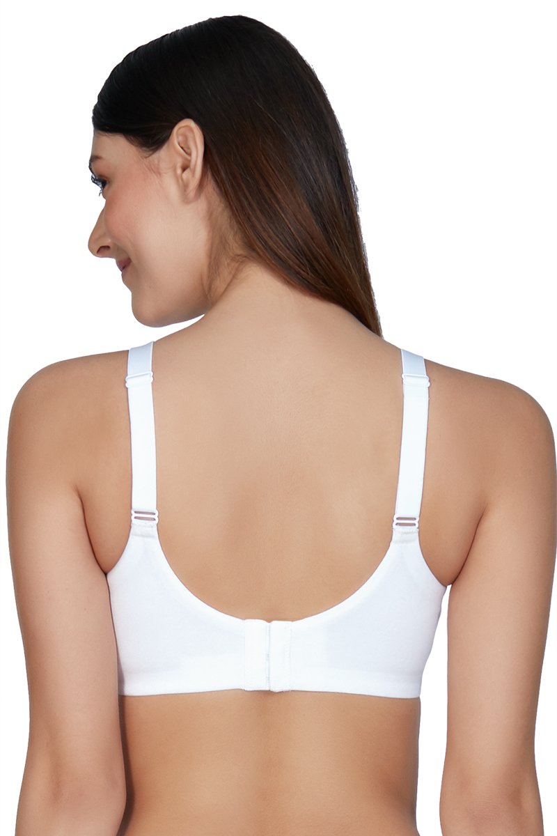 Non-Padded Non-Wired Full Cover Cotton Lace Support Bra - White