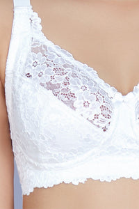 Non-Padded Non-Wired Full Cover Cotton Lace Support Bra - White thumbnail 4