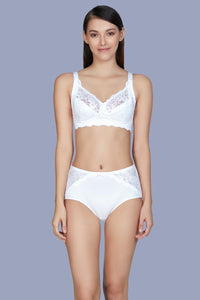 Non-Padded Non-Wired Full Cover Cotton Lace Support Bra - White thumbnail 5