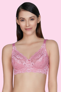 Non-Padded Non-Wired Full Cover Cotton Lace Support Bra - Wild Rose thumbnail 1