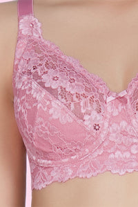 Non-Padded Non-Wired Full Cover Cotton Lace Support Bra - Wild Rose thumbnail 4