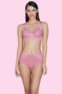 Non-Padded Non-Wired Full Cover Cotton Lace Support Bra - Wild Rose thumbnail 5