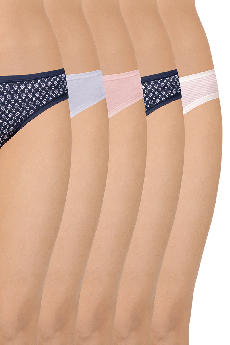 Assorted Low Rise Bikini (Pack of 5) - Ditsy Geos Navy