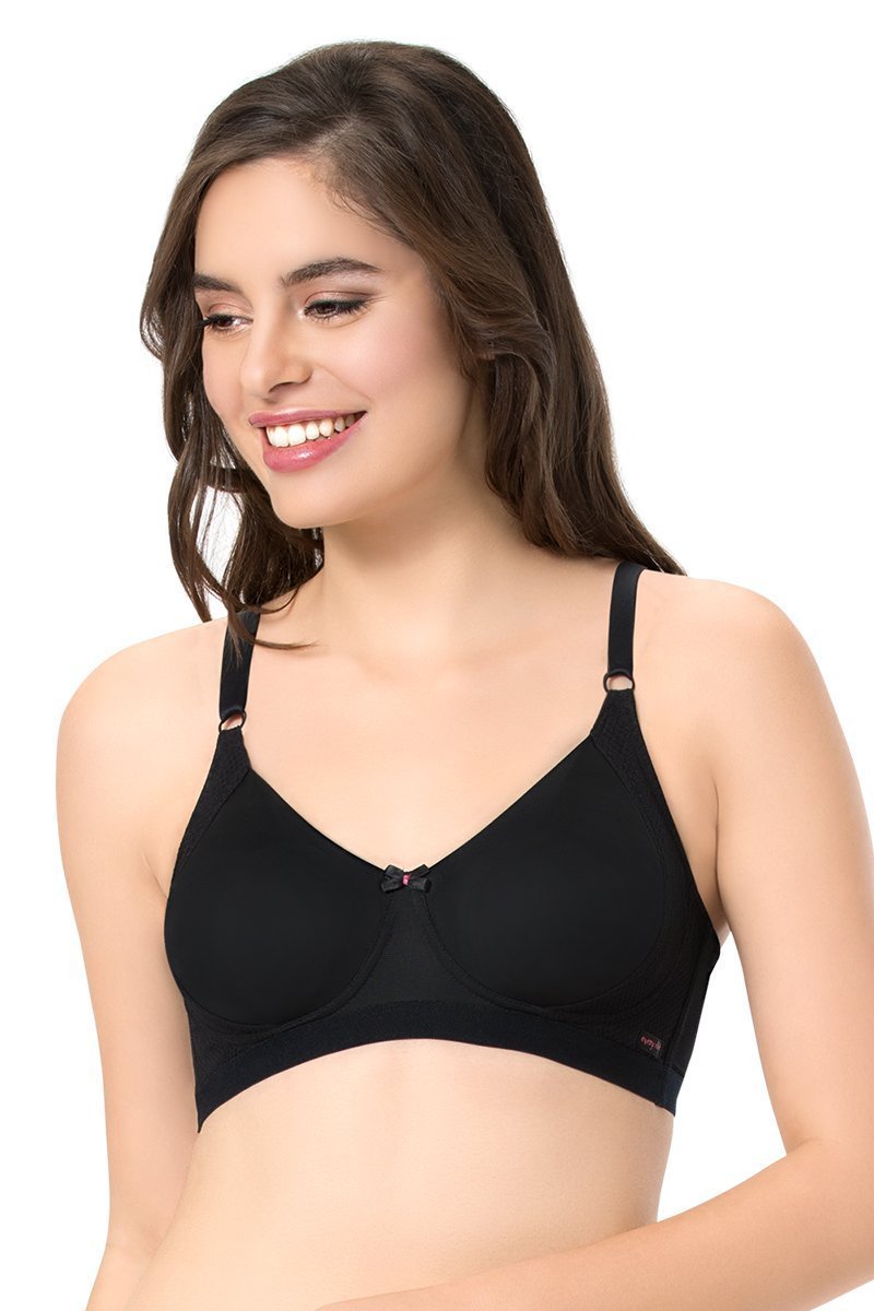 Daily Support Padded Non-Wired Cotton Bra - Black