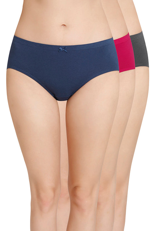 Inner Elastic Solid Mid Rise Hipster Panties (Pack of 3)