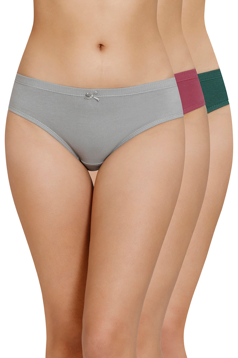 Inner Elastic Solid Mid Rise Bikini Panty (Pack of 3) - Image 1 of 8