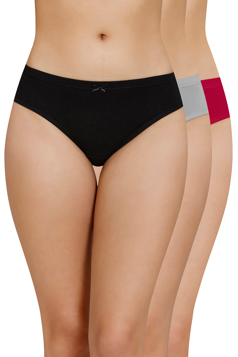 Inner Elastic Solid Mid Rise Bikini Panty (Pack of 3) - Image 1 of 8