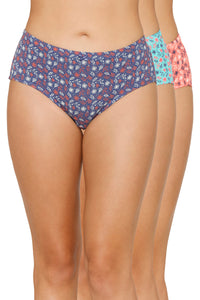 Inner Elastic Printed Mid Rise Hipster Panty (Pack of 3) - color option