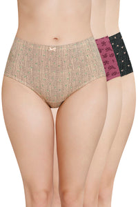 Inner Elastic Printed High Rise Full Brief Panty (Pack of 3) - color option