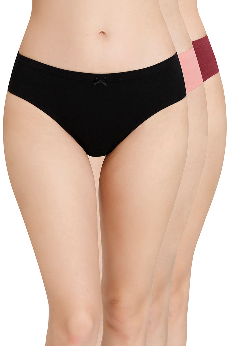 Inner Elastic Solid Mid Rise Bikini Panties (Pack of 3) - Image 1 of 7