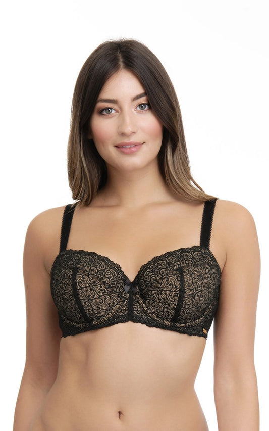 Ultimo Heritage Lace Padded Wired Bra - Black With Sesame