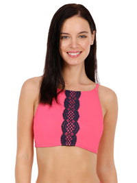 Side Ruched Swim Crop Top - Fandango Pink Color thumbnail 1