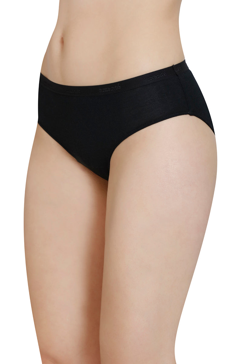Solid Mid Rise Modal Bikini Panty - Black