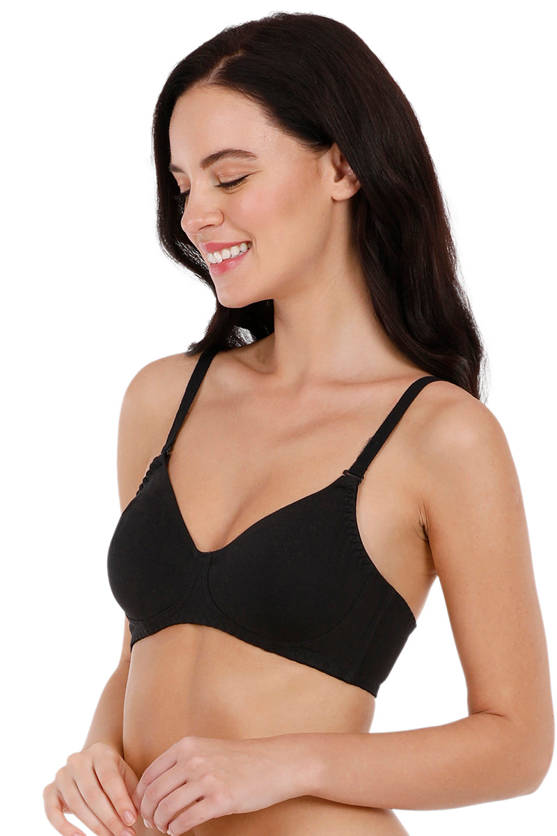 Fresh Aloe Finish Cotton Non-Padded Non-Wired Bra - Black - Image 2 of 4