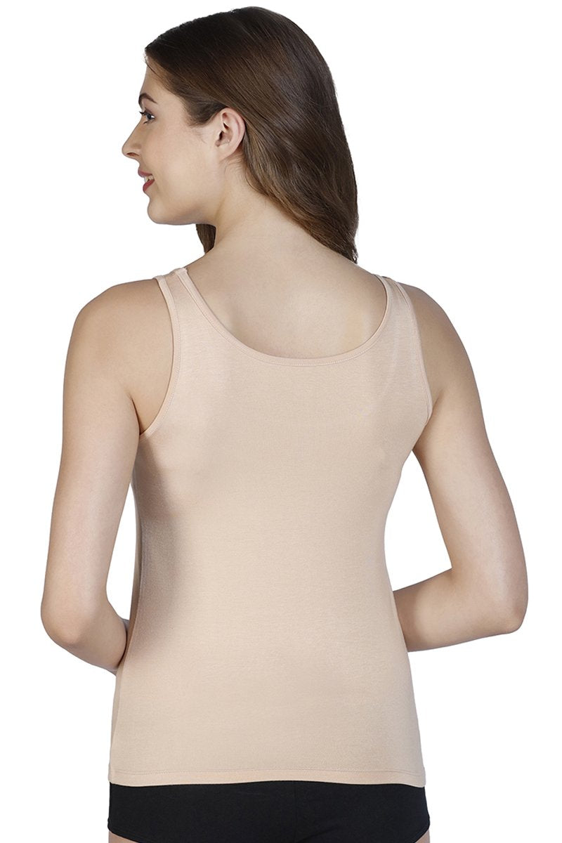 Broad Straps Body Hugging Modal Vest (Pack of 2) - Nude-White