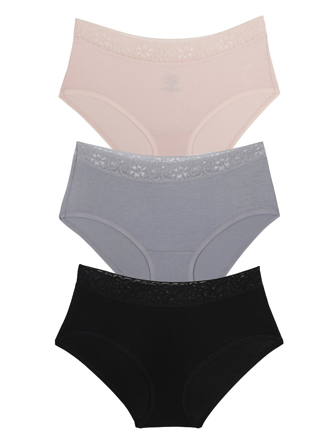 Ultimo Midi with Lace Trim (Pack of 3) - Trdwind-Blk-Cpink