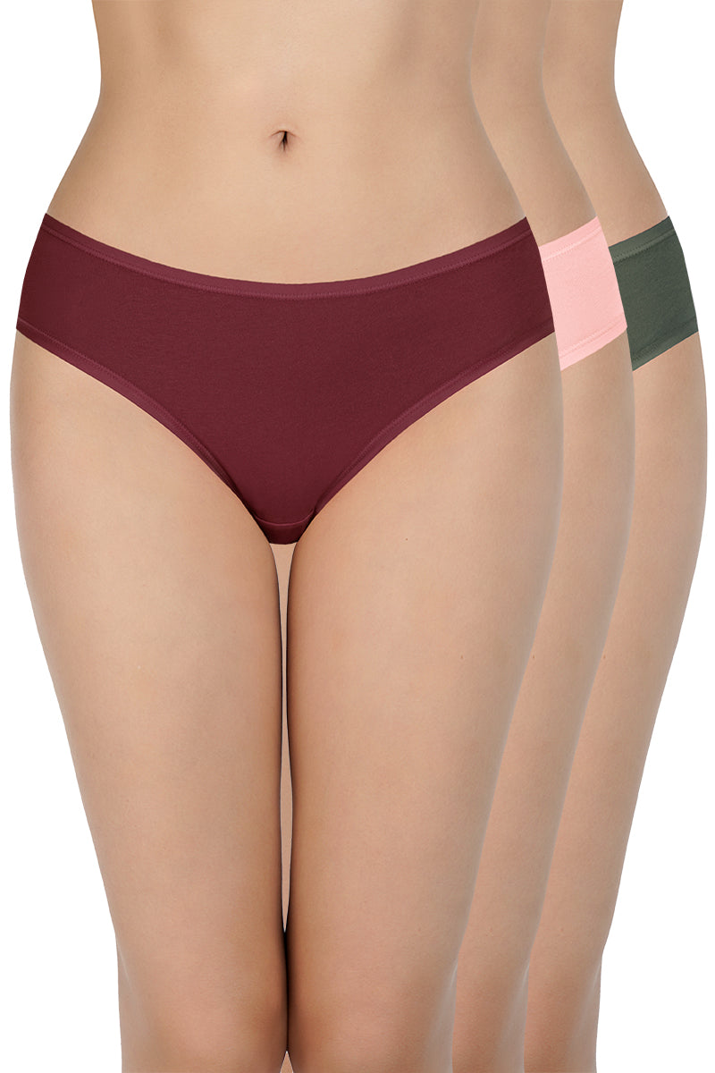 Solid Mid Rise Bikini Panty (Pack of 3)