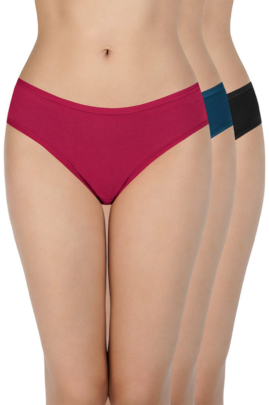 Solid Mid Rise Bikini Panty (Pack of 3)