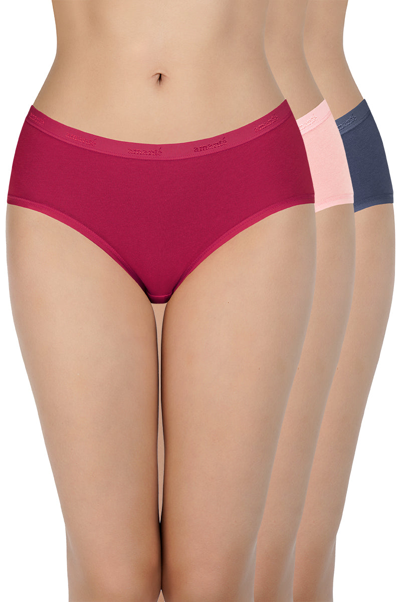 Solid Mid Rise Hipster Panty (Pack of 3)