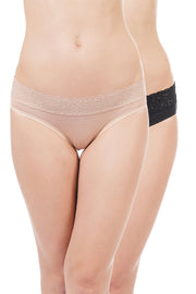 Lace Bikini Panty Black & Nude (Pack of 2)