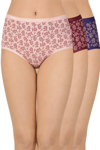 Printed High Rise Full Brief Panty (Pack of 3) - color option