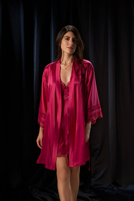 Eternal Romance Satin Lace Robe - Persian Red