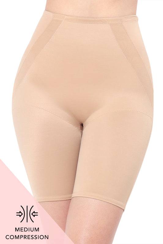 Solid Full Coverage High Rise Thigh Shaper - Sandalwood