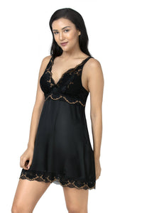 Eternal Romance Satin Lace Babydoll - Black thumbnail 3