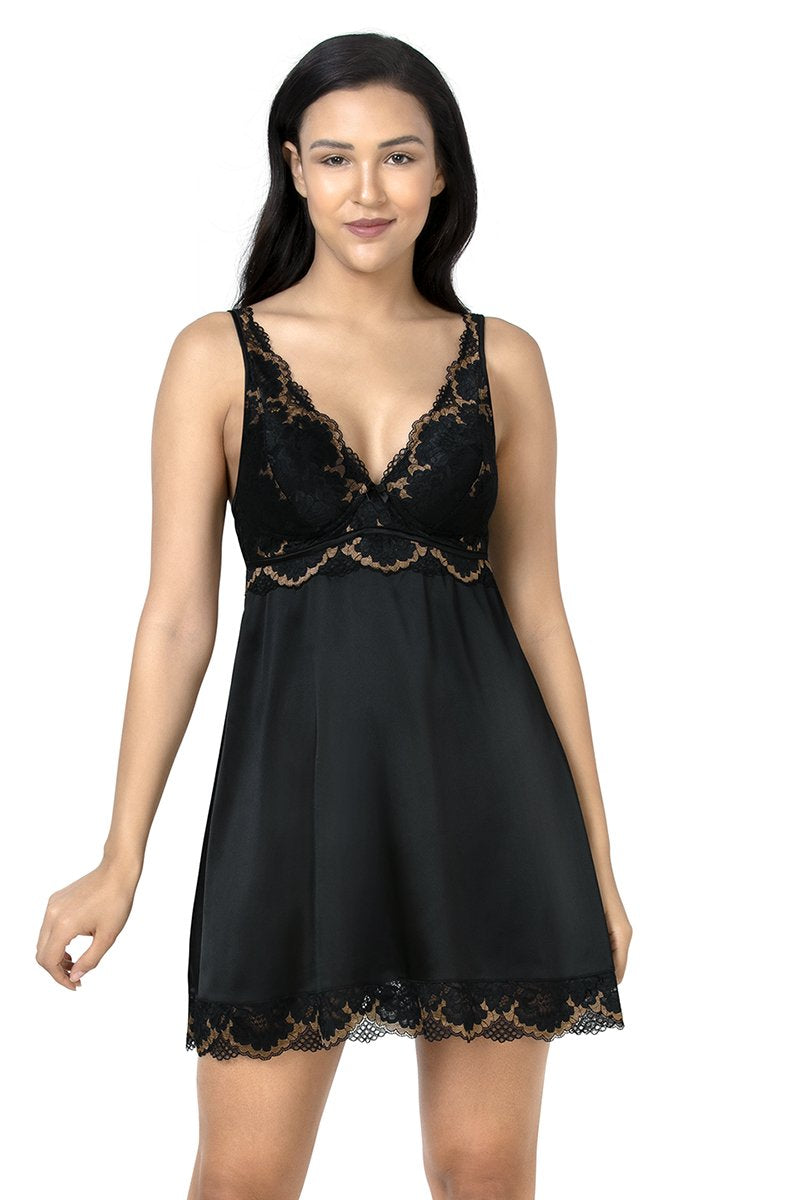 Eternal Romance Satin Lace Babydoll - Black - Image 2 of 4