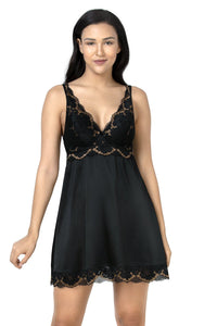 Eternal Romance Satin Lace Babydoll - Black thumbnail 2