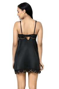 Eternal Romance Satin Lace Babydoll - Black thumbnail 4