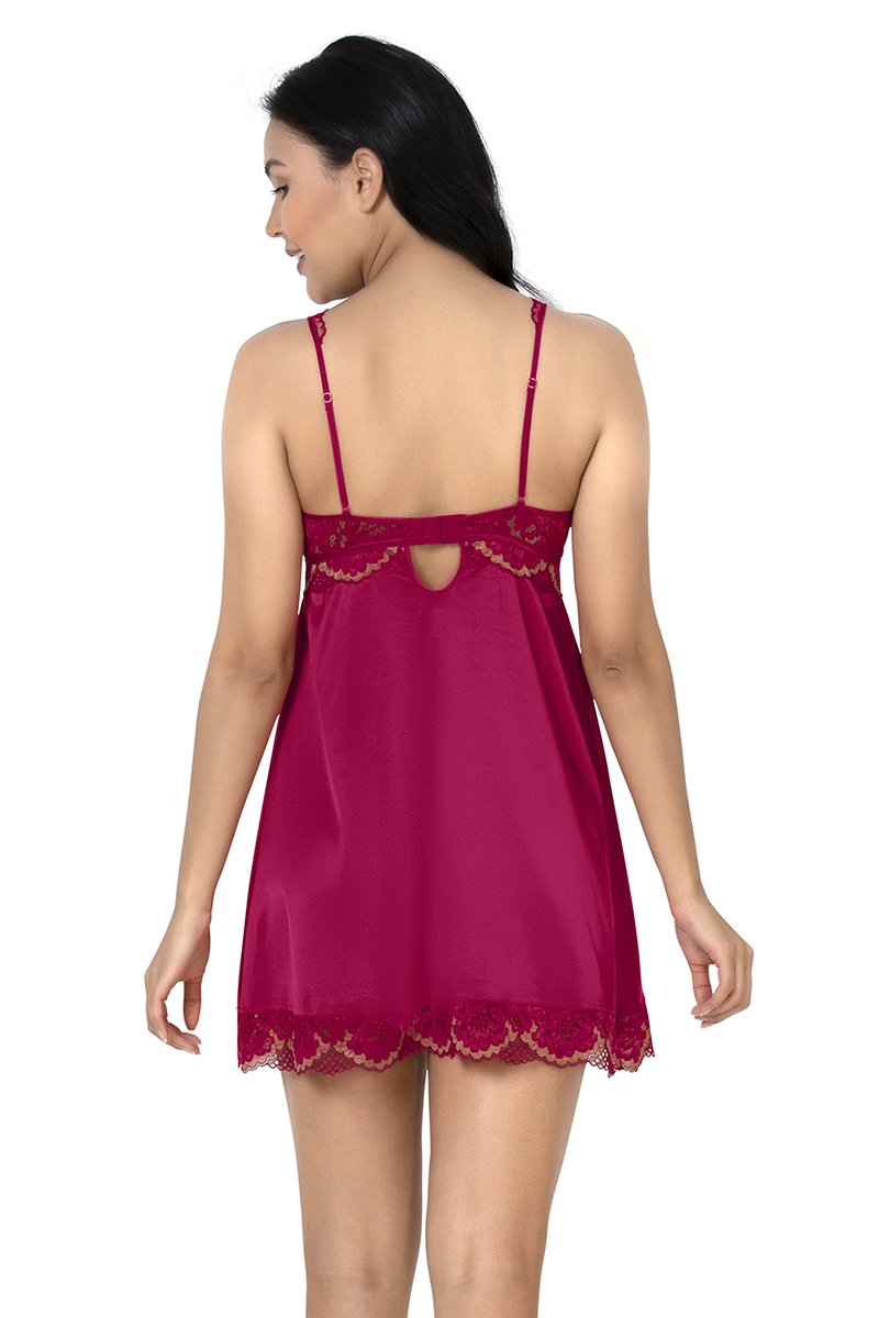 Eternal Romance Satin Lace Babydoll - Persian Red - Image 4 of 4