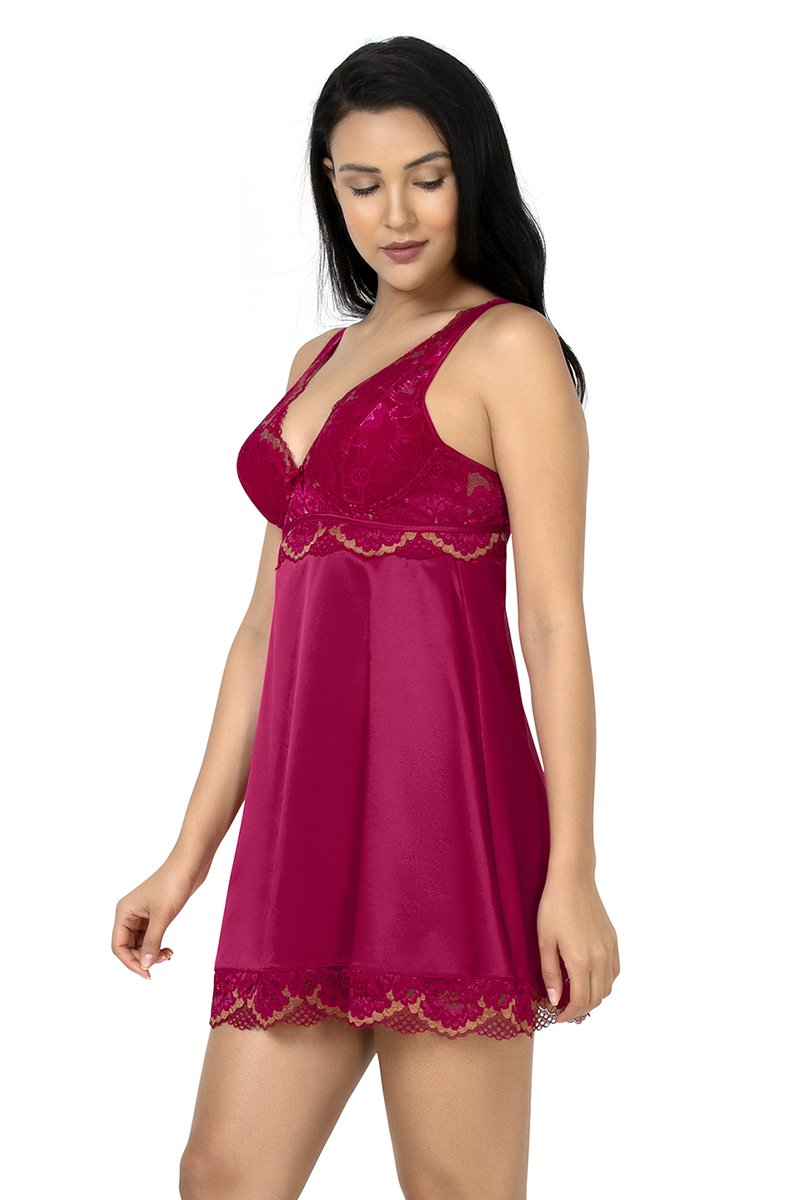 Eternal Romance Satin Lace Babydoll - Persian Red - Image 3 of 4