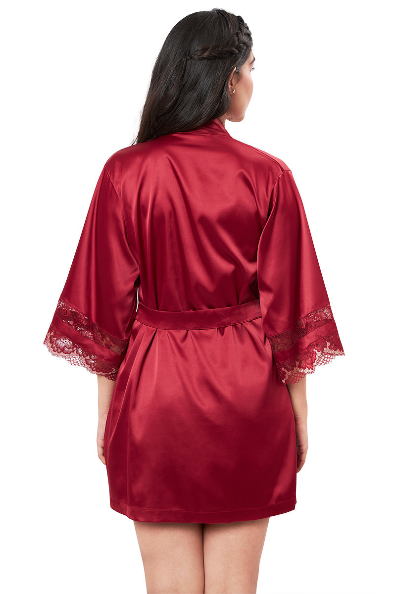 Eternal Bliss Satin Lace Robe - Red Berry